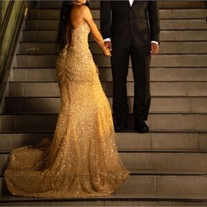 Gold Prom Dress. sewed in beading, and embellishment..